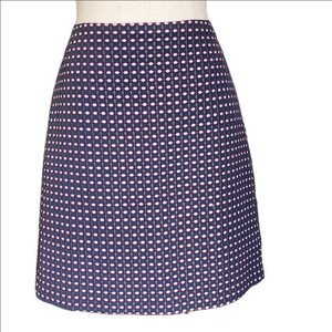ANN TAYLOR FACTORY NAVY W/PURPLE & GREEN DESIGN SKIRT